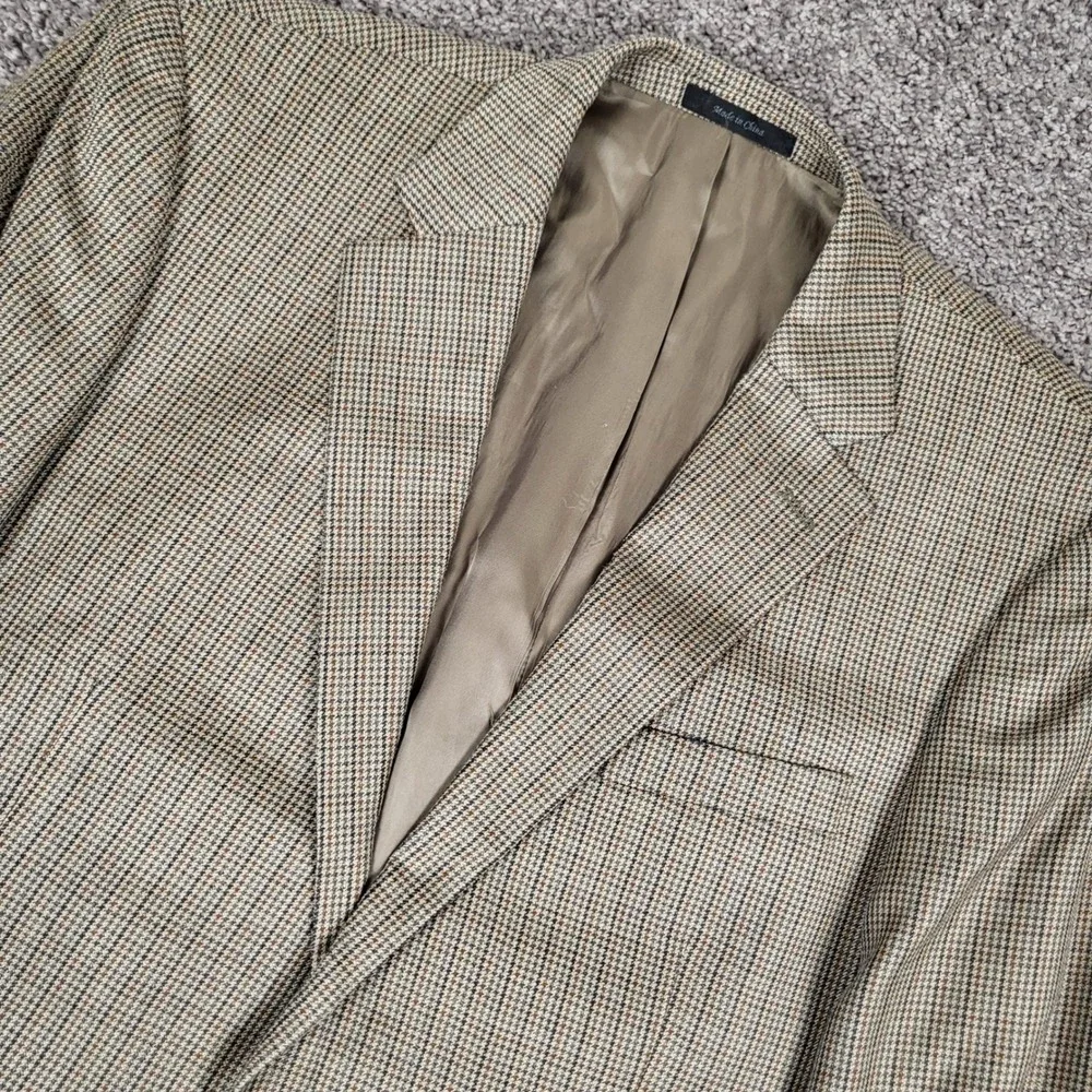 LRL Ralph Lauren Blazer Mens 44L Tan Silk Wool‎ Houndstooth Sport Coat
